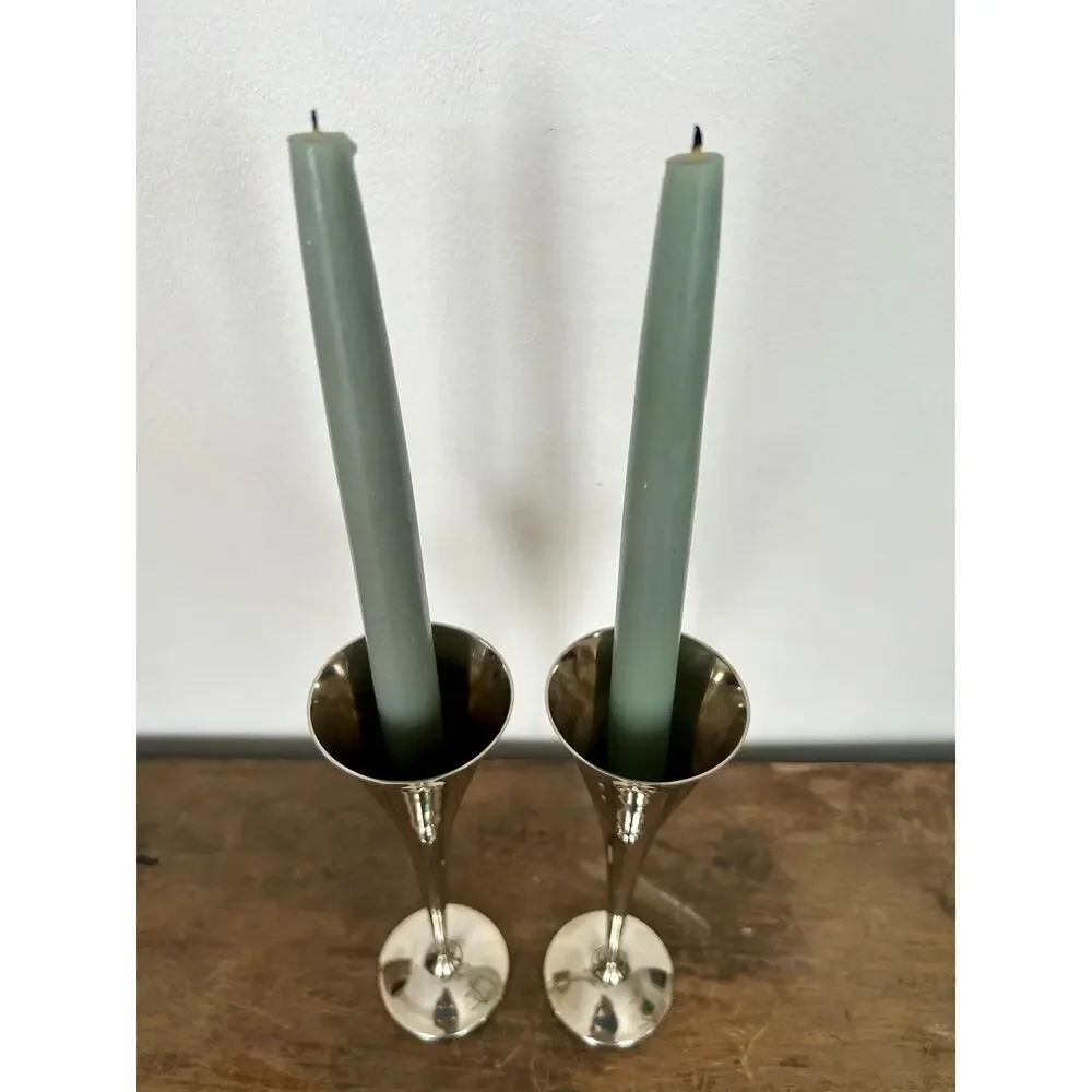 Mid Century Modern Silver Candlesticks ,Vintage MCM Silver Plated Candle Holders
